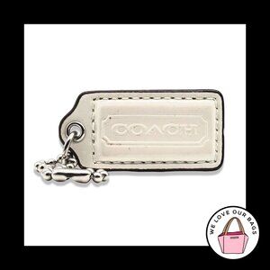 2" Medium COACH White Patent Leather Nickel Key Fob Bag Charm Keychain Hang Tag